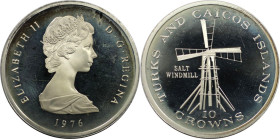 Weltmünzen und Medaillen, Turks und Caicos Inseln / Turks and Caicos Islands. 10 Crowns 1976. 29,98 g. 0.925 Silber. 0.89 OZ. KM 12. Polierte Platte
