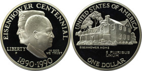 Weltmünzen und Medaillen, Vereinigte Staaten / USA / United States. 100. Geburtstag von Dwight D. Eisenhower. 1 Dollar 1990 P. 26,73 g. 0.900 Silber. ...