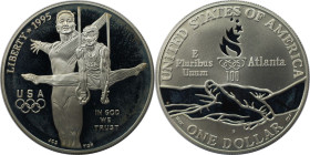 Weltmünzen und Medaillen, Vereinigte Staaten / USA / United States. Olympische Spiele 1996 in Atlanta - Gymnastics. 1 Dollar 1995 P. 26,73 g. 0.900 Si...