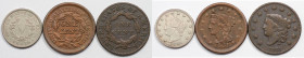 Weltmünzen und Medaillen, Vereinigte Staaten / USA / United States, Lots und Sammlungen. 1 Cent 1831, Philadelphia. Dazu Cent 1851 und 5 Cents 1884. L...