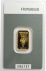 Medaillen und Jetons, Goldbarren / Gold bar. 5 g. Feingold 9999 Heraeus Hanau. Im Original Blister oder von uns eingeschweisst geliefert