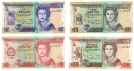 Banknoten, Belize, Lots und Sammlungen. 2 Dollars 2017 (II), 5 Dollars 2016 (I-), 10 Dollars 2016 (II-), 20 Dollars 2017 (I). Lot von 4 Banknoten