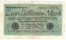 Banknoten, Deutschland / Germany. Deutsches Reich, Weimarer Republik. Reichsbanknote 2 Billionen Mark 1923. Ro.132a. III
