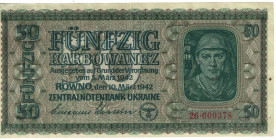Banknoten, Deutschland / Germany. Deutsche Besatzung Ukraine. 50 Karbowanez 1942. Ro.596a. II