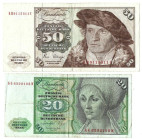 Banknoten, Deutschland / Germany, Lots und Sammlungen. BRD, Deutsche Bundesbank. 20 Deutsche Mark 1977 und 50 Deutsche Mark 1980. Lot von 2 Banknoten....