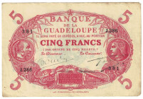 Banknoten, Guadeloupe. 5 Francs L.1901 (1928-1945). P. 7e. III
