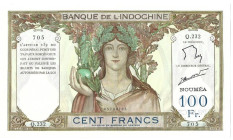Banknoten, Neukaledonien / New Caledonia. Banque de l'Indochine. NOUMEA. 100 Francs ND (1937-1967). I