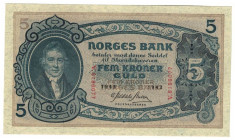 Banknoten, Norwegen / Norway. 5 Kroner 1943. P. 7c. UNC