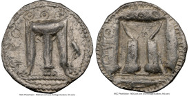 BRUTTIUM. Croton. Ca. 480-430 BC. AR stater (21mm, 1h). NGC Choice VF, brushed. ϘPO (retrograde), tripod with leonine feet, heron standing left to rig...