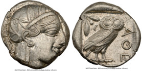 ATTICA. Athens. Ca. 440-404 BC. AR tetradrachm (23mm, 17.17 gm, 10h). NGC Choice AU 4/5 - 4/5. Mid-mass coinage issue. Head of Athena right, wearing e...