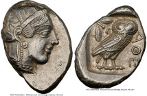 ATTICA. Athens. Ca. 440-404 BC. AR tetradrachm (29mm, 17.41 gm, 5h). NGC Choice XF 3/5 - 4/5. Mid-mass coinage issue. Head of Athena right, wearing ea...