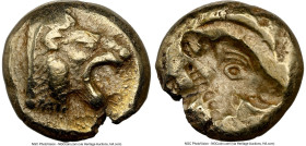 LESBOS. Mytilene. Ca. 521-478 BC. EL sixth-stater or hecte (11mm, 2.54 gm, 12h). NGC Choice VF 4/5 - 4/5. Head of roaring lion right, wearing beaded c...