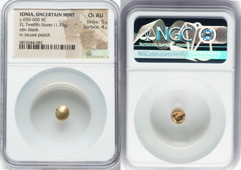 IONIA. Uncertain mint. Ca. 650-600 BC. EL 1/12 stater or hemihecte (8mm, 1.15 gm...