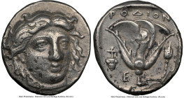 CARIAN ISLANDS. Rhodes. Ca. 340-316 BC. AR didrachm (19mm, 12h). NGC VF, flan flaw. Head of Helios facing slightly right, hair parted in center and sw...