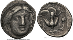 CARIAN ISLANDS. Rhodes. Ca. 316-305 BC. AR didrachm (18mm, 1h). NGC VF. Head of Helios facing slightly right, hair parted in center and swept to eithe...