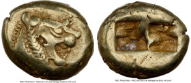 LYDIAN KINGDOM. Alyattes or Walwet (ca. 610-546 BC). EL third-stater or trite (13mm, 4.70 gm). NGC Choice VF 4/5 - 2/5, countermarks. Lydo-Milesian st...