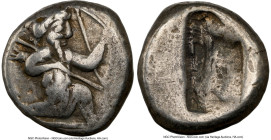 ACHAEMENID PERSIA. Darius I-Xerxes II (ca. 5th century BC). AR siglos (15mm). NGC VF. Sardes, ca. 485-420 BC. Persian king or hero, wearing cidaris an...