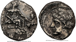 CILICIA. Uncertain mint. Ca. 4th century BC. AR obol (11mm, 5h). NGC Choice VF, brushed. Baaltars seated right, draped from waist, with scepter in rig...