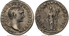 Trajan (AD 98-117). AR denarius (18mm, 6h). NGC Choice VF. Rome, AD 103-111. IMP TRAIANO AVG GER DAC P M TR P, laureate bust of Trajan right, with sli...