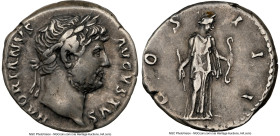 Hadrian (AD 117-138). AR denarius (17mm, 6h). NGC Choice VF. Rome, ca. AD 124-125. HADRIANVS-AVGVSTVS, laureate head of Hadrian right / COS-III, Diana...