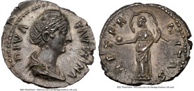 Diva Faustina Senior (AD 138-140/1). AR denarius (18mm, 3.62 gm, 6h). NGC AU 4/5 - 5/5. Rome, AD 141-161. DIVA-FAVSTINA, draped bust of Diva Faustina ...