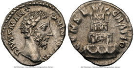 Divus Marcus Aurelius (AD 161-180). AR denarius (17mm, 12h). NGC XF. Rome, after AD 180. DIVVS M ANT-ONINVS PIVS, bare head of Divus Marcus Aurelius r...