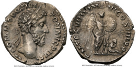 Commodus (AD 177-192). AR denarius (18mm, 6h). NGC Choice XF. Rome, AD 183-185. M COMMODVS AN-TON AVG PIVS, laureate head of Commodus right / P M TR P...