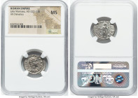 Julia Mamaea (AD 222-235). AR denarius (19mm, 6h). NGC MS. Rome. IVLIA MAMAEA AVG, draped bust of Julia Mamaea right, seen from front, hair braided in...
