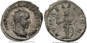Aemilian (AD 253). AR antoninianus (21mm, 12h). NGC XF. Rome. IMP AEMILIANVS PIVS FEL AVG, radiate, draped, and cuirassed bust of Aemilian right, seen...