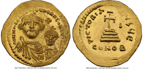 Heraclius with Heraclius Constantine (AD 613-641). AV solidus (22mm, 4.38 gm, 6h). NGC MS 4/5 - 4/5, clipped. Constantinople, 5th officina, ca. AD 616...