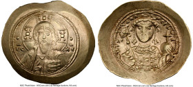 Michael VII Ducas (AD 1071-1078). AV/EL histamenon nomisma scyphate (29mm, 4.37 gm, 6h). NGC AU 3/5 - 4/5. Constantinople. Bust of Christ facing, wear...