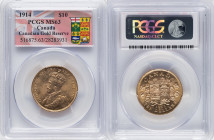George V gold 10 Dollars 1914 MS63 PCGS, Ottawa mint, KM27, Fr-3. Canadian Gold Reserve. HID09801242017 © 2024 Heritage Auctions | All Rights Reserved...