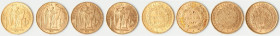 Republic 4-Piece Lot of Uncertified gold 20 Francs, 1) 20 Francs 1849-A - XF. KM757, 21.3mm. 6.43gm 2) 20 Francs 1877-A - XF, KM825. 21.2mm. 6.41gm 3)...