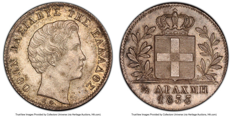 Othon 1/2 Drachma 1833 MS64 PCGS, Munich mint, KM19. First year of type. HID0980...