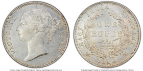 British India. Victoria 5-Piece Lot of Certified Assorted Rupees 1840-(b & c) AU58 PCGS, Calcutta mint, KM458.2, S&W-3.33. W.W. raised, 28 berries, la...