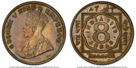 British India. George V 8 Annas 1919-(c) AU58 PCGS, Calcutta mint, KM520, S&W-8.128. Red, gold and blue toned over reflective obverse surfaces. HID098...