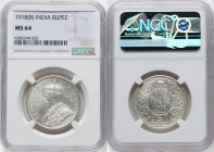 5-Piece Lot of Certified Assorted Rupees, 1) British India. George V Rupee 1918-(b) - MS64 NGC, Bombay mint, KM524 2) British India. George V Rupee 19...