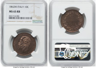 Vittorio Emanuele II 10 Centesimi 1862-M MS65 Red and Brown NGC, Milan mint, KM11.1. Two year type. HID09801242017 © 2024 Heritage Auctions | All Righ...