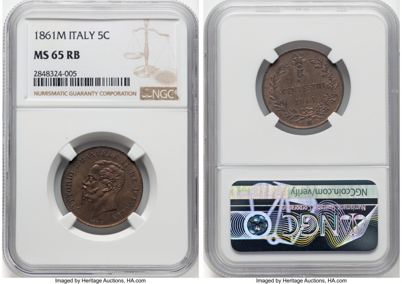 Pair of Certified Assorted Issues NGC, 1) Vittorio Emanuele II 5 Centesimi 1861-...