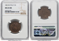 Pair of Certified Assorted Issues NGC, 1) Vittorio Emanuele II 5 Centesimi 1861-M - MS65 Red and Brown, Milan mint, KM3.2 2) Umberto I 2 Lire 1886-R -...