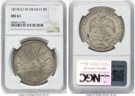 Republic 8 Reales 1874 Go-FR MS61 NGC, Guanajuato mint, KM377.8, DP-Go54. Nicely struck and exhibiting ashen tone over muted lustrous fields. HID09801...