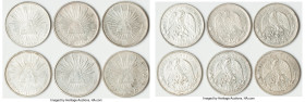 Republic 6-Piece Lot of Uncertified Pesos, 1) Peso 1898 Zs-FZ - XF, Zacatecas mint, KM409.3. 38.7mm. 27.09gm 2) Peso 1898 Zs-FZ - XF, Zacatecas mint, ...