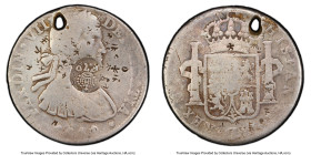 Spanish Colony. Ferdinand VI Counterstamped 8 Reales ND (1832-1834) VG Details (Holed, Chop Marks) PCGS, KM64. Counterstamp Crowned F.7.o (VF Details)...