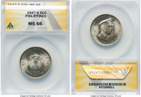 4-Piece Lot of Certified Assorted Issues, 1) Philippines: Republic "MacArthur" 50 Centavos 1947-S - MS66 ANACS, San Francisco mint, KM184 2) Puerto Ri...