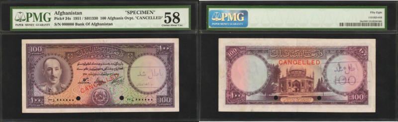 AFGHANISTAN. Bank of Afghanistan. 100 Afghanis Ovpt., 1951. P-34s. Specimen. PMG...