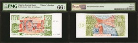 ALGERIA. Central Bank of Algeria. 10 / 50 Dinars, 1985. P-UNL. PMG Gem Uncirculated 66 EPQ.

Printer's Design. A double denomination proof with a 10...