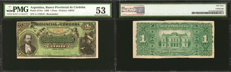 ARGENTINA. Banco Provincial de Cordoba. 1 Dollar, 1889. P-S741r. PMG About Uncir...