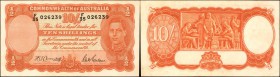 AUSTRALIA. Commonwealth Bank of Australia. 10 Shillings, (1939-52). P-25b. Very Fine-Extremely Fine.

Original paper and mostly handling account for...