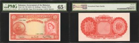 BAHAMAS. Government of the Bahamas. 10 Shillings, ND (1953). P-14d. PMG Gem Uncirculated 65 EPQ.

Printed by TDLR. A popular design with red inks, a...