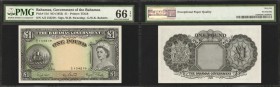 BAHAMAS. Government of the Bahamas. 1 Pound, ND (1953). P-15d. PMG Gem Uncirculated 66 EPQ.

A stunning Gem QEII 1 Pound piece with nice margins, br...